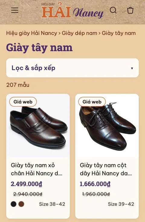 Trang danh mục và nút Lọc & sắp xếp