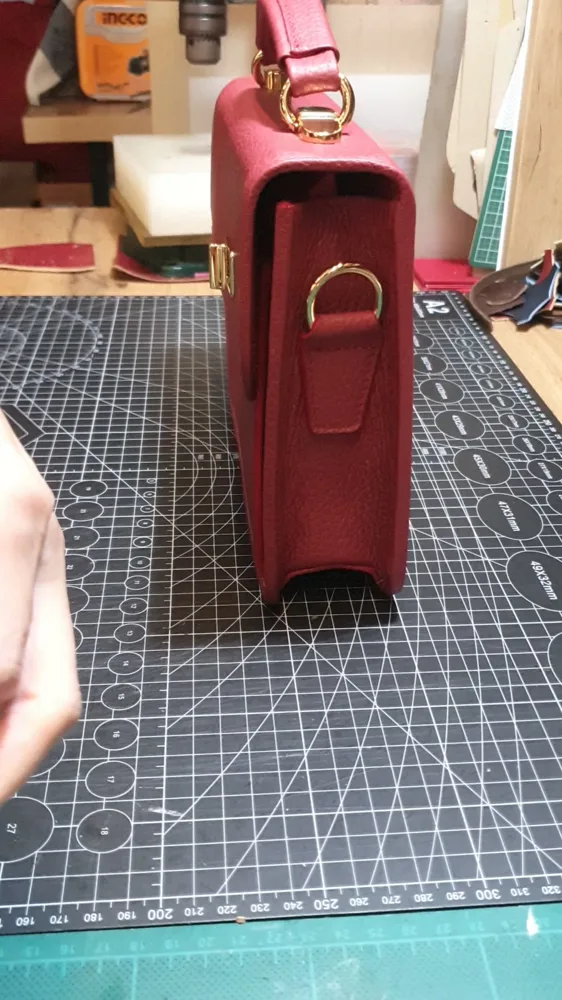 Túi xách da sần Burgundy ảnh 3