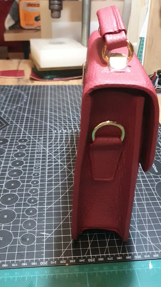 Túi xách da sần Burgundy ảnh 6