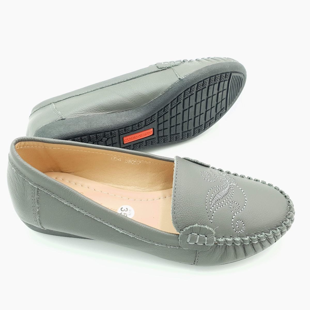 Giày mọi nữ mũi tròn Hải Nancy da bò hạt mềm BN057X ảnh 3